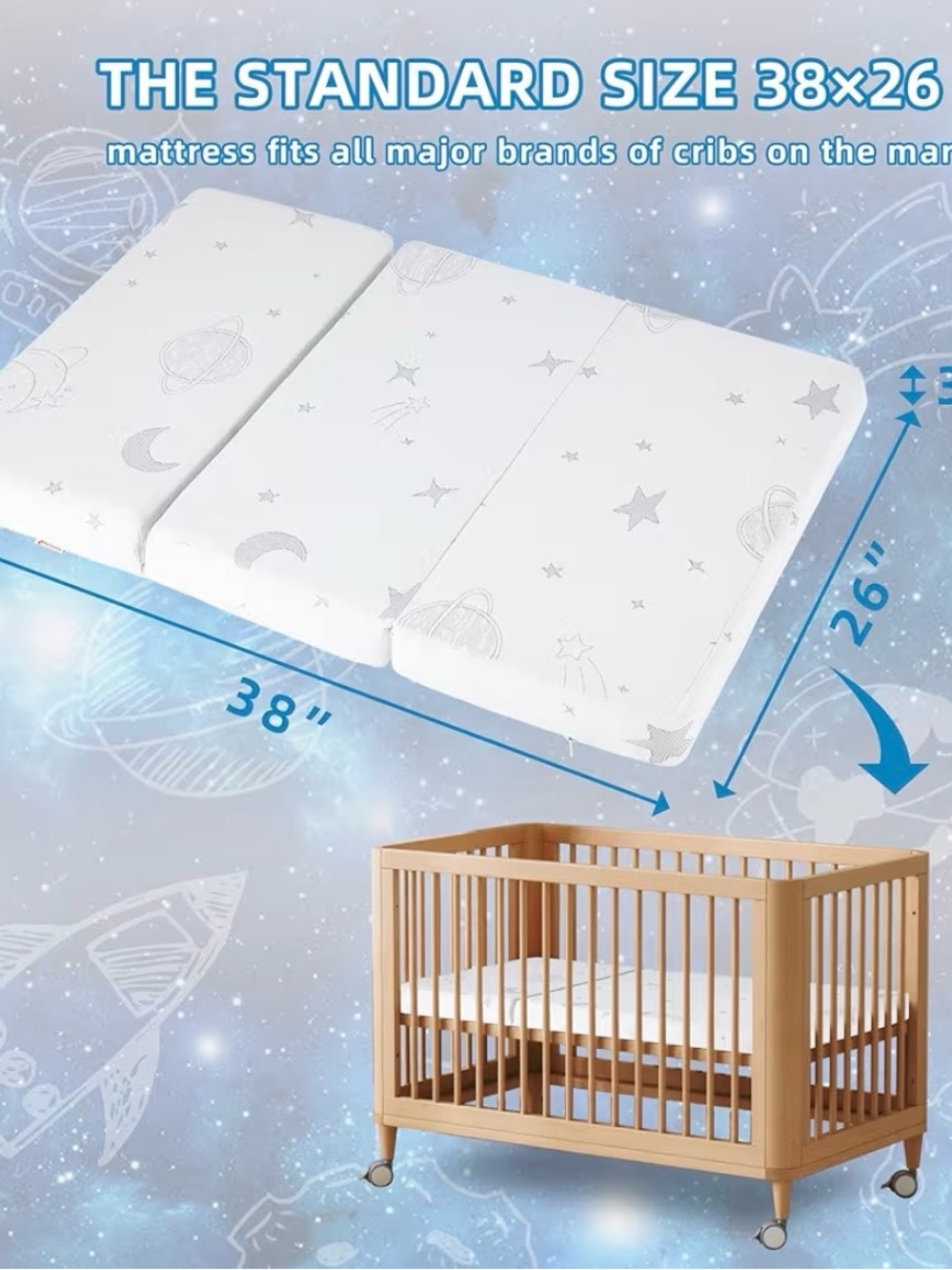 Pack and Play Mattress Pad Portable Tri Fold Travel Carry Bag - 38”x26”